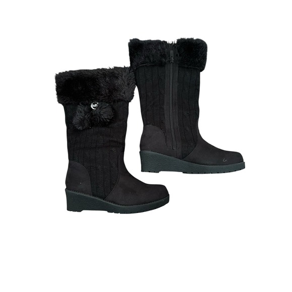 Michael Kors Kendall Black Knit Boots Pompom & Fur Accent‎ Girls Sz 3 New In Box - Picture 1 of 9